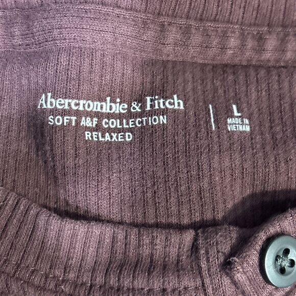 Abercrombie & Fitch Ribbed Soft AF Relaxed Henley Shirt Men's Large Maroon - Picture 13 of 14
